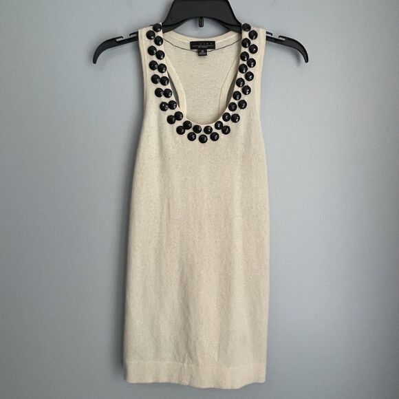 LINE 100% Cashmere Sweater Racerback Size XS S Beaded Neckline SOFT Quiet Luxury - Picture 1 of 15